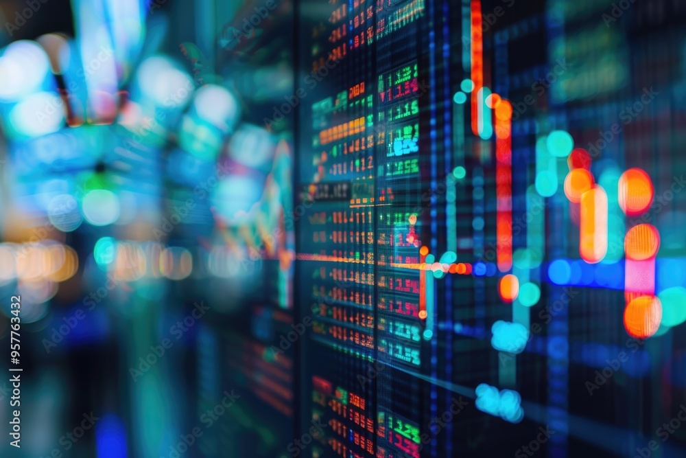 Close-up of AI-powered stock market analysis on a digital display, highlighting innovative financial tools and real-time data Close-up of AI-powered stock market analysis on a digital display, highlighting innovative financial tools and real-time data