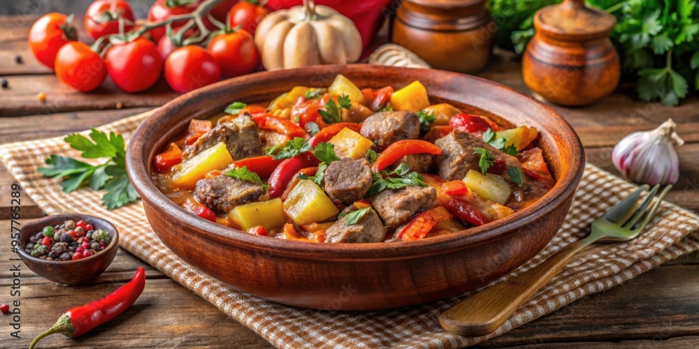 Traditional Bulgarian Banska kapama dish with a mix of meat and vegetables , Bulgarian, Banska kapama, stew, traditional Traditional Bulgarian Banska kapama dish with a mix of meat and vegetables , Bulgarian, Banska kapama, stew, traditional