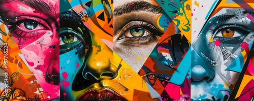 Graffiti art collage with street art, bold colors, and urban themes, 4K hyperrealistic photo