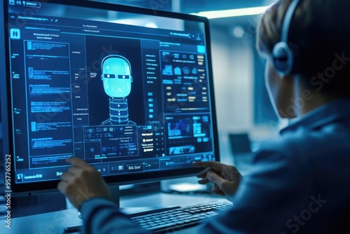 Wallpaper Mural A businessperson reviews an AI chatbot interface on their computer, checking the effectiveness of automated customer service interactions in real time Torontodigital.ca