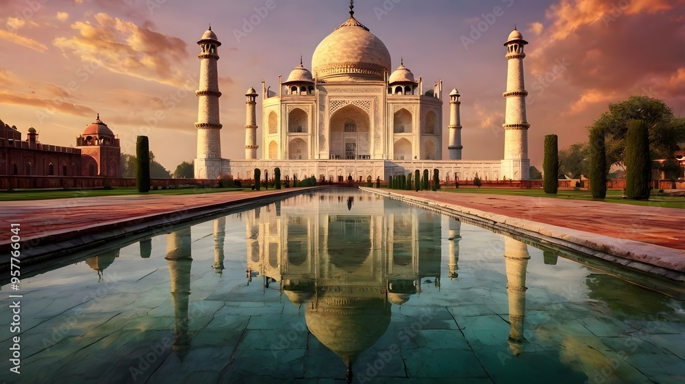Obraz premium The beauty of the Taj Mahal and the serenity of the reflecting pool create a truly awe-inspiring sight