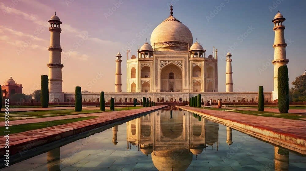 Obraz premium The beauty of the Taj Mahal and the serenity of the reflecting pool create a truly awe-inspiring sight