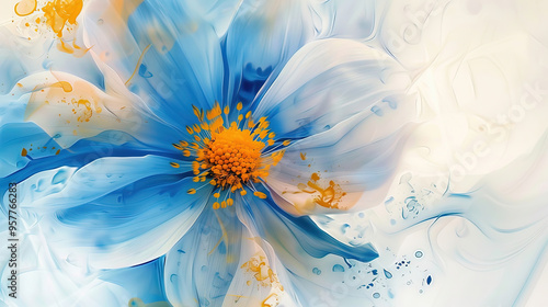 Fototapeta Naklejka Na Ścianę i Meble -  watercolor painting of flowers blue and yellow background