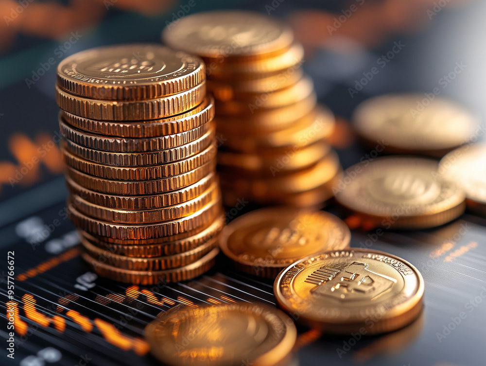 stack of coins Financial profitability and cost with graphic stock.