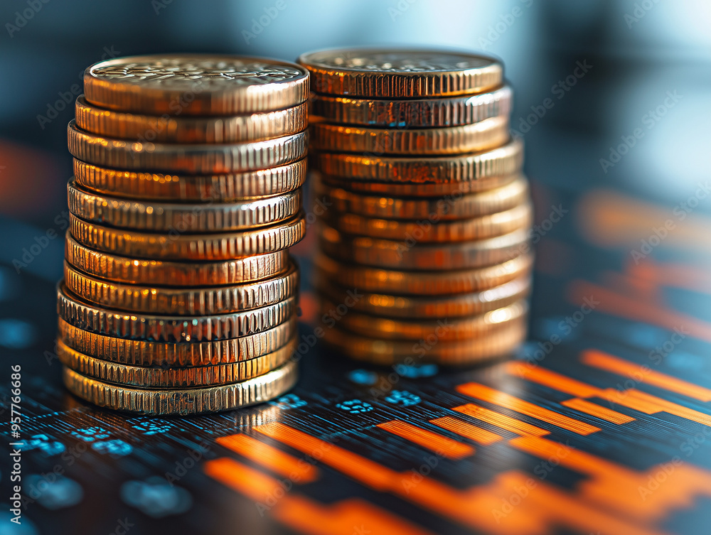 stack of coins Financial profitability and cost with graphic stock.