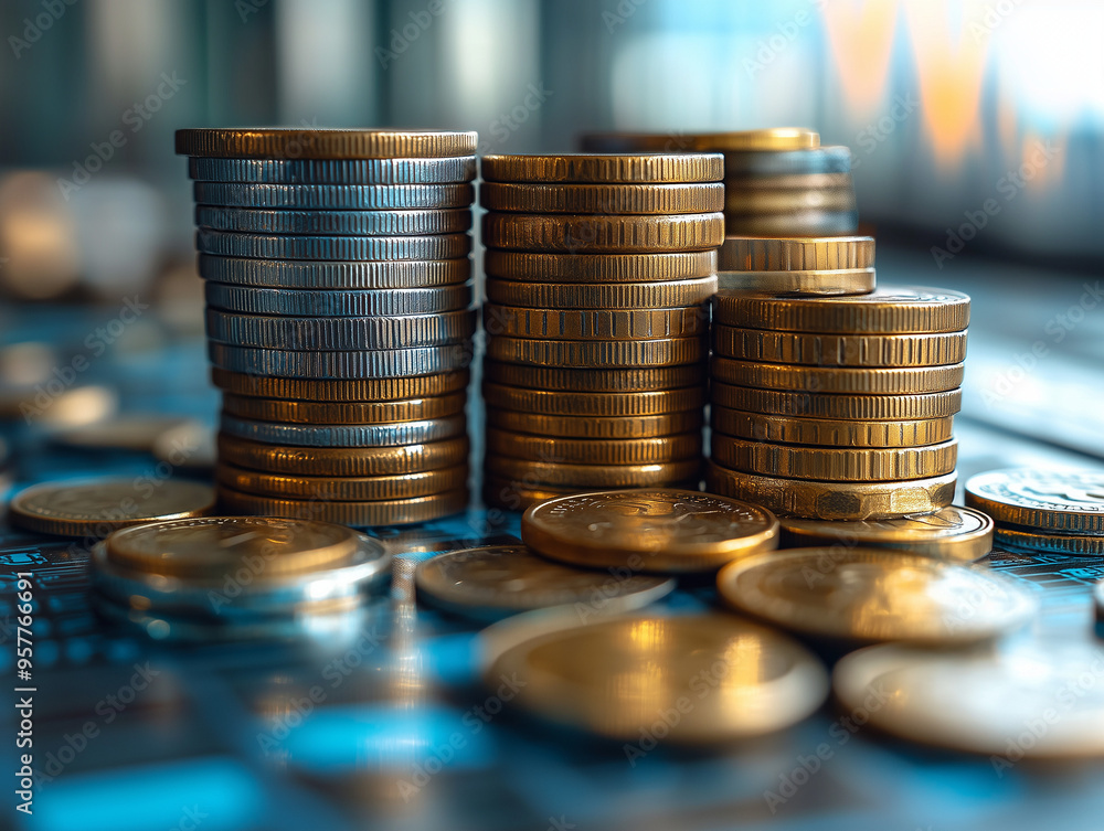 stack of coins Financial profitability and cost with graphic stock.