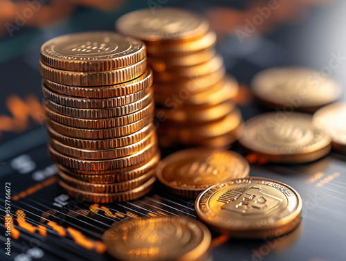 Obraz na płótnie stack of coins Financial profitability and cost with graphic stock. w salonie