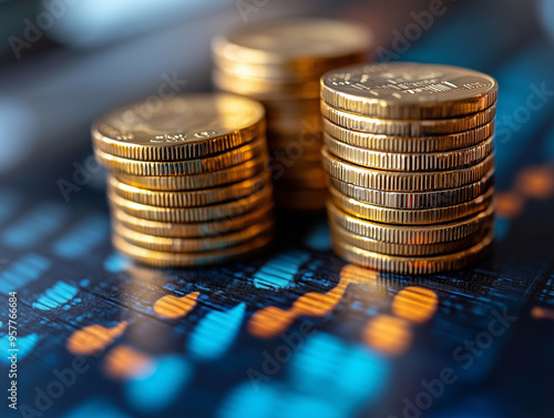 Obraz na płótnie stack of coins Financial profitability and cost with graphic stock. w salonie