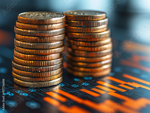 Obraz na płótnie stack of coins Financial profitability and cost with graphic stock. w salonie