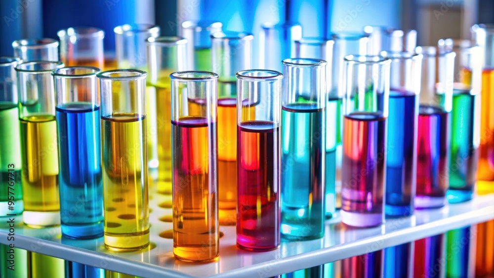 Test tubes filled with colorful liquids in a laboratory setting, science, research, chemistry, experiment, lab Test tubes filled with colorful liquids in a laboratory setting, science, research, chemistry, experiment, lab