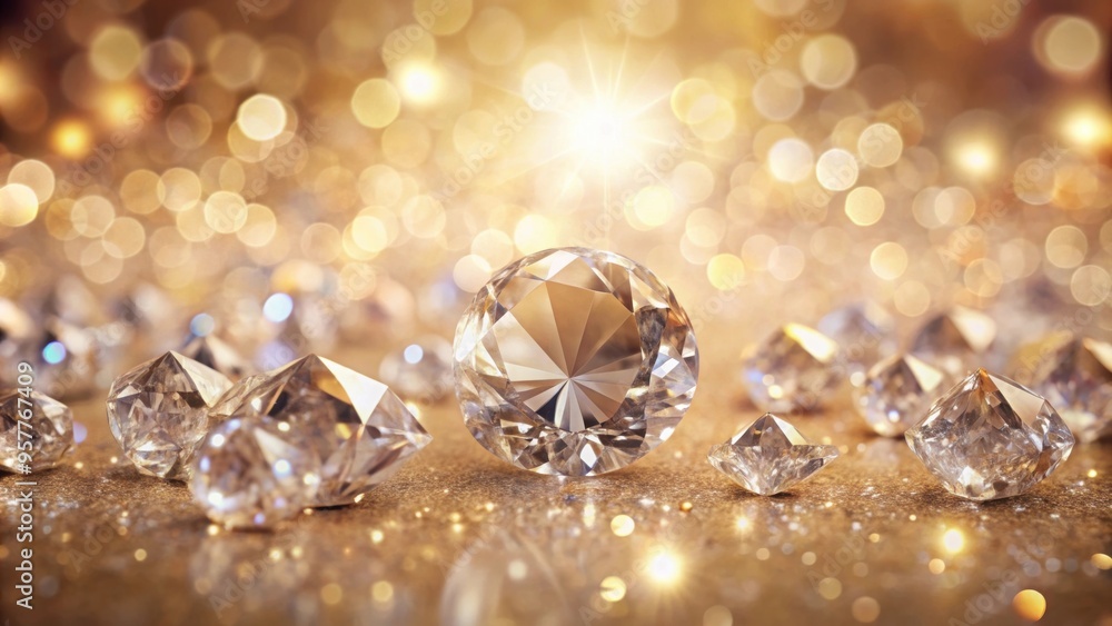 Luxurious sparkling diamonds with bokeh effect on beige background, luxury, elegant, diamonds, shimmering, shiny, expensive