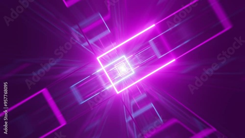 Abstract Background with Bright Neon Geometric Lines in Futuristic Design, Arcade Game Style, Technological Background, 4K Animation, Looping Stock Video, 3D Rendering