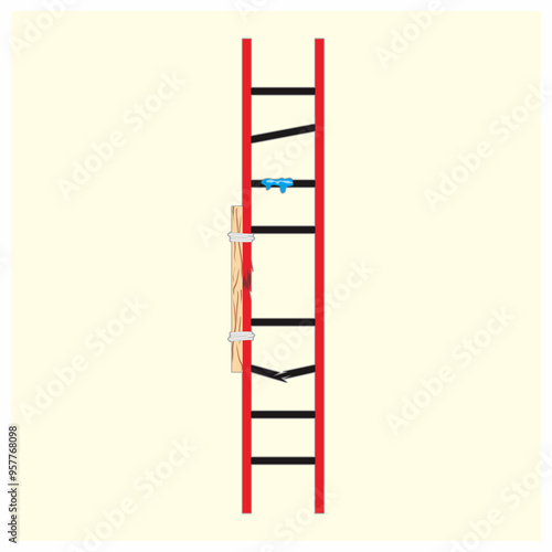 Broken straight ladder vector illustration. Missing rung, bent, broken steps, improper support. Safety awareness for fall prevention.