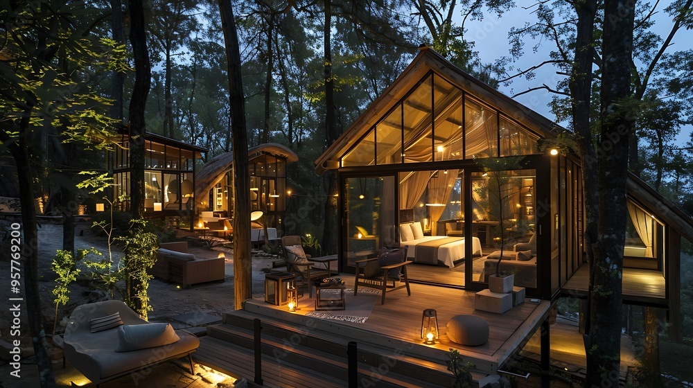 A slightly enlarged, high-definition image of a cozy house nestled within a dense forest. A slightly enlarged, high-definition image of a cozy house nestled within a dense forest.