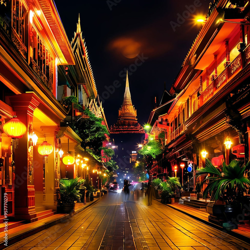 Beautiful bangkok nightlife aesthetic streets midnight photo