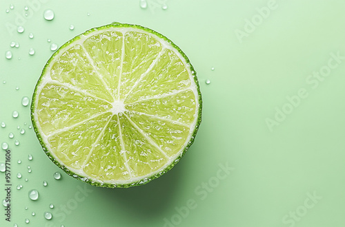 slice of lime against a light green background