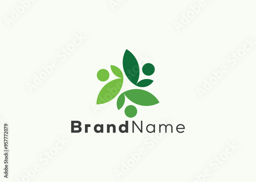 Minimalist eco man logo design template. Modern style leaf man logo