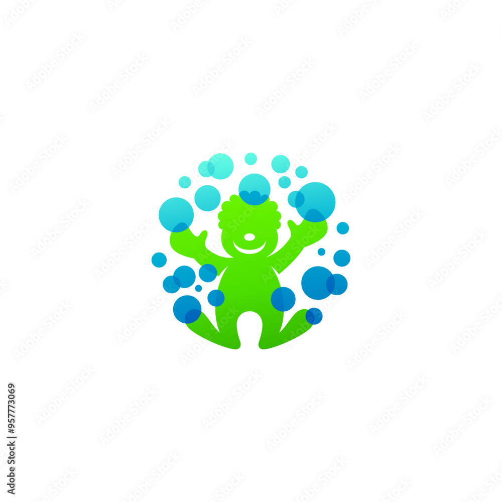 icon of a happy little child, children logo with babble icon of a happy little child, children logo with babble