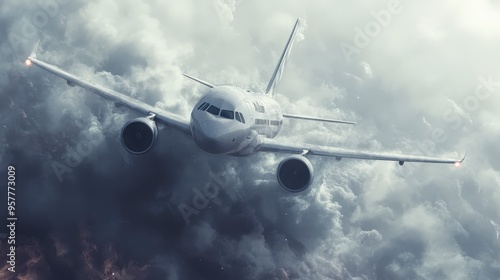 Dynamic Particle Effect Behind Airplane Illustration with Elegant Fading Motion