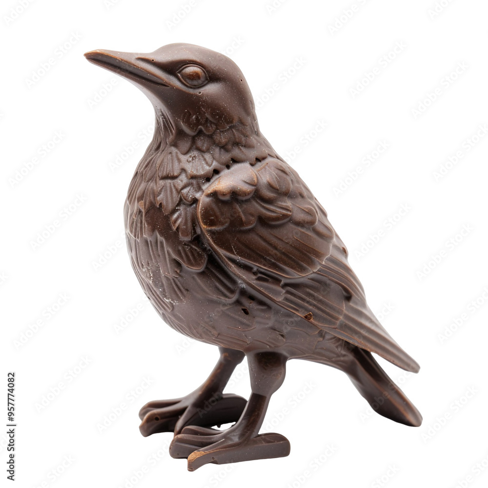 Fototapeta premium Front view of a chocolate Starling figurine standing isolated on a white transparent background