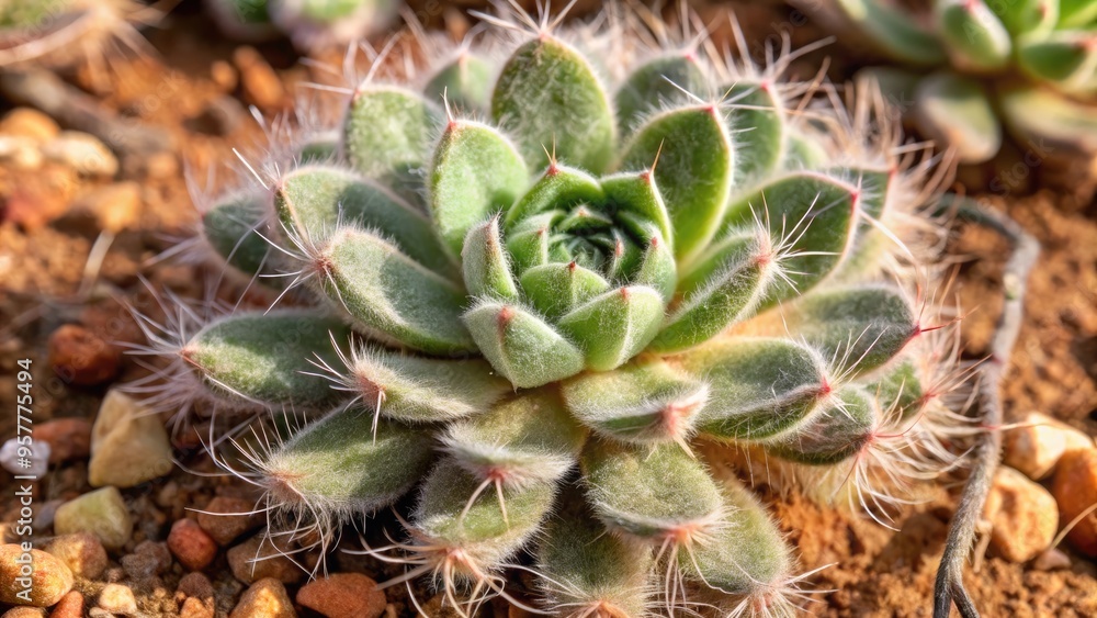 Fototapeta premium A succulent plant with thick green leaves on gravel.