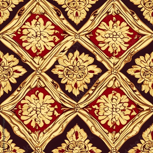 Golden Floral Damask Seamless Pattern