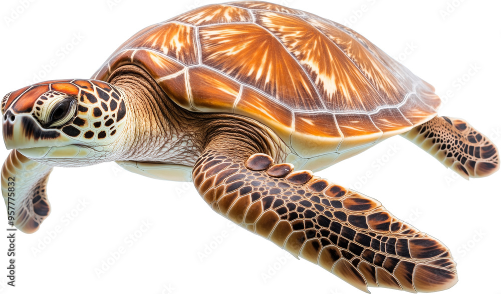 Fototapeta premium A sea turtle gliding gracefully through clear ocean waters isolated on transparent background.