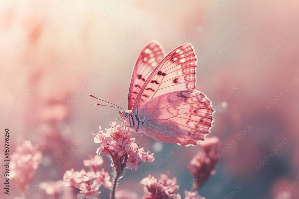 Pink Butterfly Perched on a Delicate Pink Flower Pink Butterfly Perched on a Delicate Pink Flower