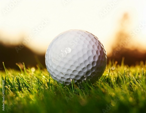 White golf ball resting on green grass tee, ready for a perfect drive on a sunny golf course