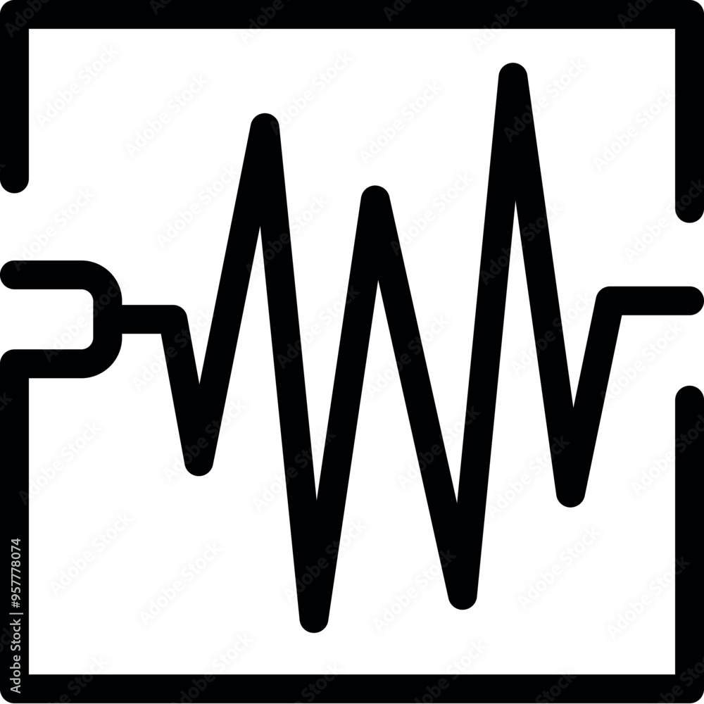 Bold black icon of a square oscilloscope screen displaying an alternating current waveform Bold black icon of a square oscilloscope screen displaying an alternating current waveform