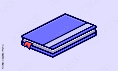 Minimalist Blue Book Illustration with Bookmark - Simple Cartoon Style Notebook Icon