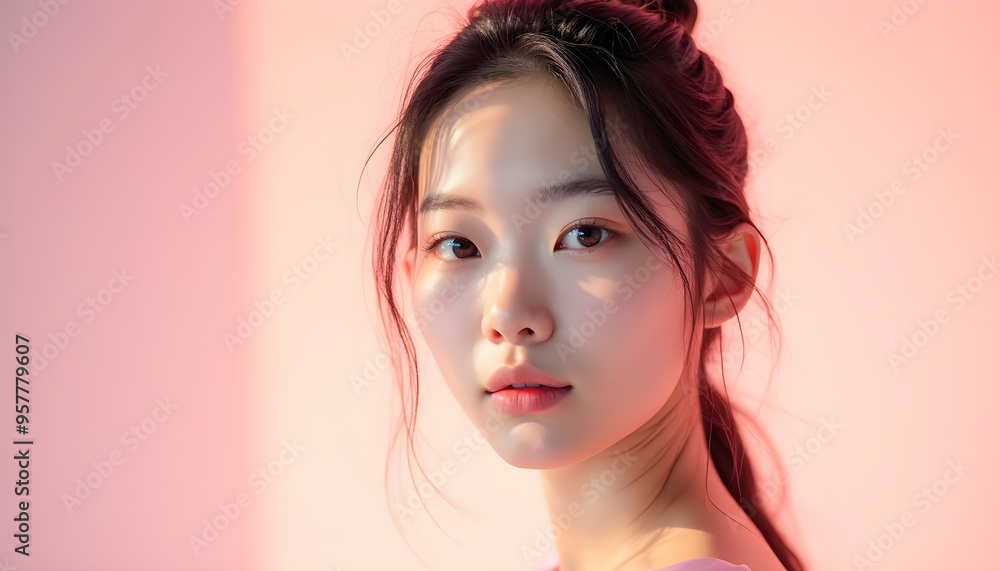Beautiful Asian Woman with Soft Pink Light. Beautiful Asian Woman with Soft Pink Light.