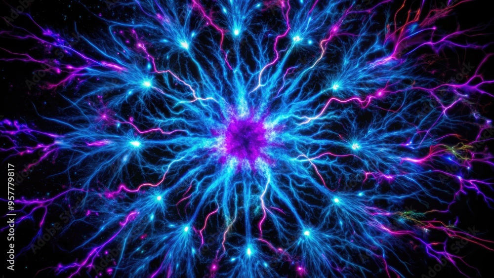 Electric blue energy radiates from a central point. Electric blue energy radiates from a central point.