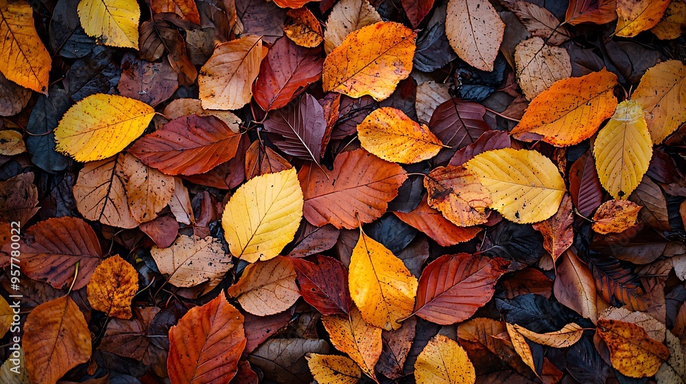 Autumn leaves scattered on the forest floor, creating a vibrant and natural tapestry of fall foliage. Autumn leaves scattered on the forest floor, creating a vibrant and natural tapestry of fall foliage.