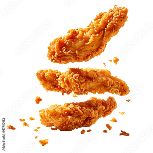 Three Crispy Fried Chicken Tenders with Breadcrumbs