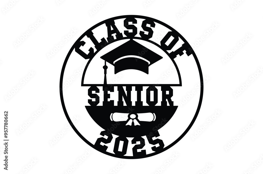 Obraz premium PrintClass of 2025 svg, Graduation SVG, Senior 2k25 Svg, Graduation T shirt, silhouette, Christmas svg, Cut File Cricut, Education Hand drawn lettering, vector illustration of a graduating class of 25