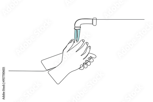 Washing hands continuous line art drawing. Vector illustration