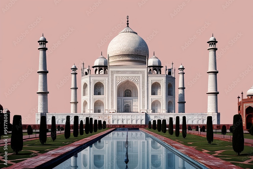 Naklejka premium Minimalist Mixed Media Artwork of the Iconic Taj Mahal in India