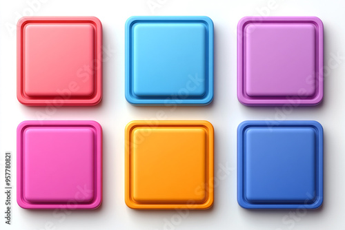 Colorful square buttons arranged in a grid, perfect for web design, apps, or digital interfaces.