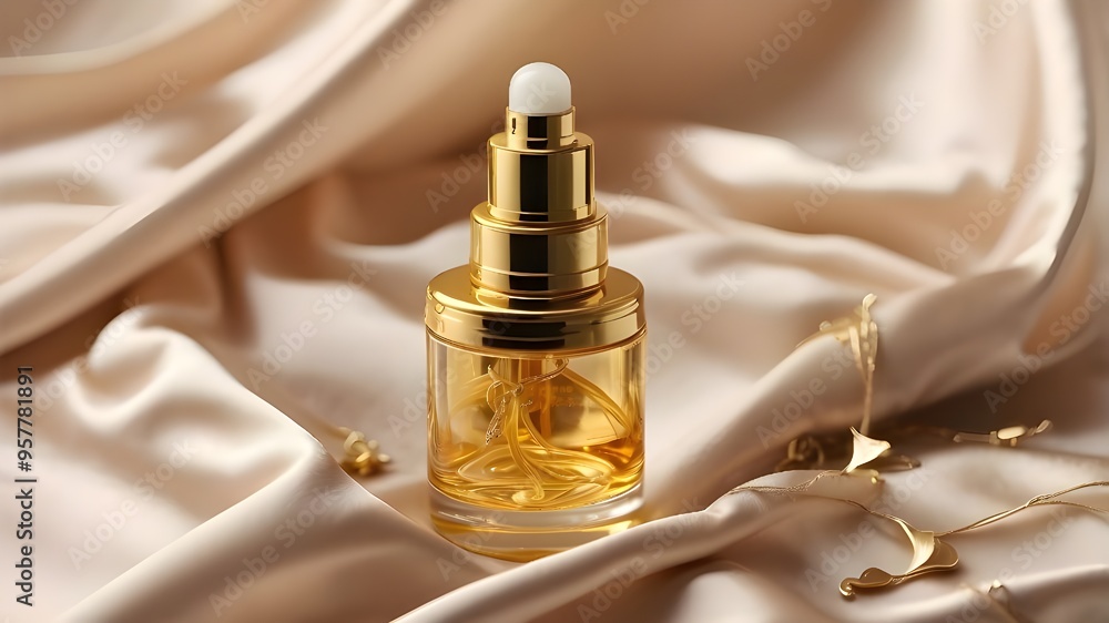 a close-up of a golden serum vial with a silky, creamy fabric beneath the glass dropper.a close-up of a golden serum vial with a silky, creamy fabric beneath the glass dropper. a close-up of a golden serum vial with a silky, creamy fabric beneath the glass dropper.a close-up of a golden serum vial with a silky, creamy fabric beneath the glass dropper.