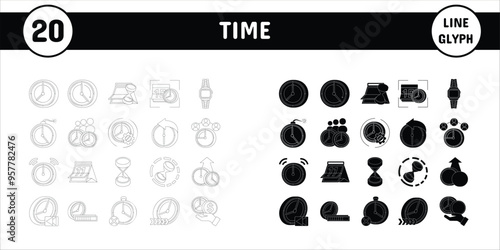 Time Line Glyph Vector  Illustration Icon Sticker Set Design Materials