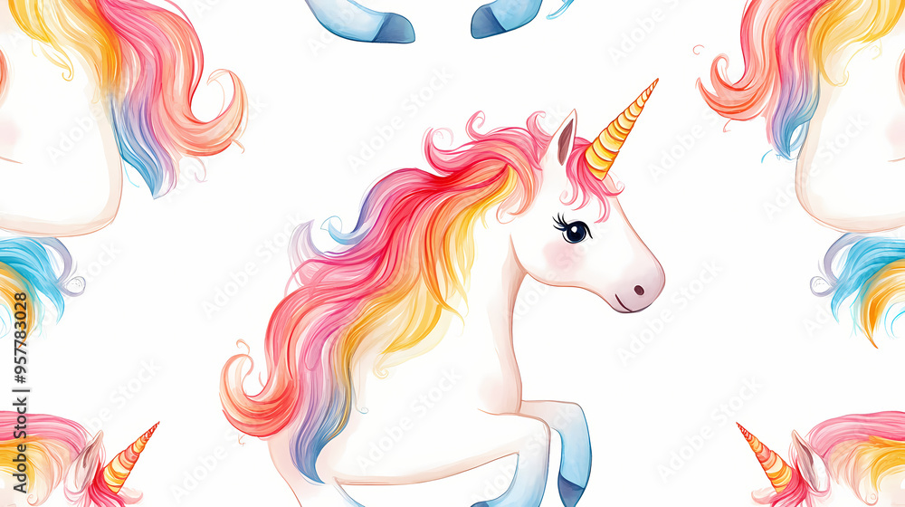Cute, magic unicorn seamless pattern, isolated on white. Unicorn. Illustration Cute, magic unicorn seamless pattern, isolated on white. Unicorn. Illustration