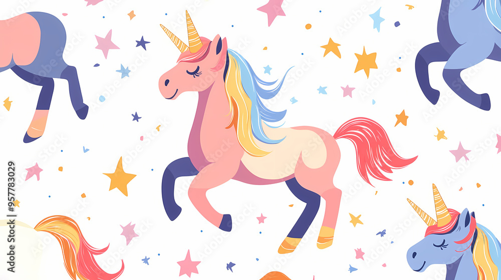 Cute, magic unicorn seamless pattern, isolated on white. Unicorn. Illustration