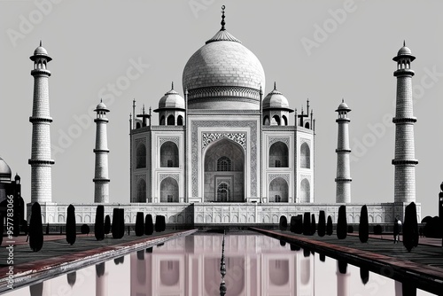 Taj Mahal Minimalist Graphic Design Showcasing India's Architectural Wonder