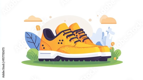 Bright and playful cartoon golf shoes designed in a modern flat style, perfect for adding flair to any sportsrelated content. photo