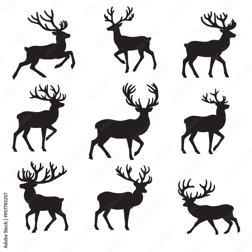set of deer silhouettes on white
set of deer silhouettes on white