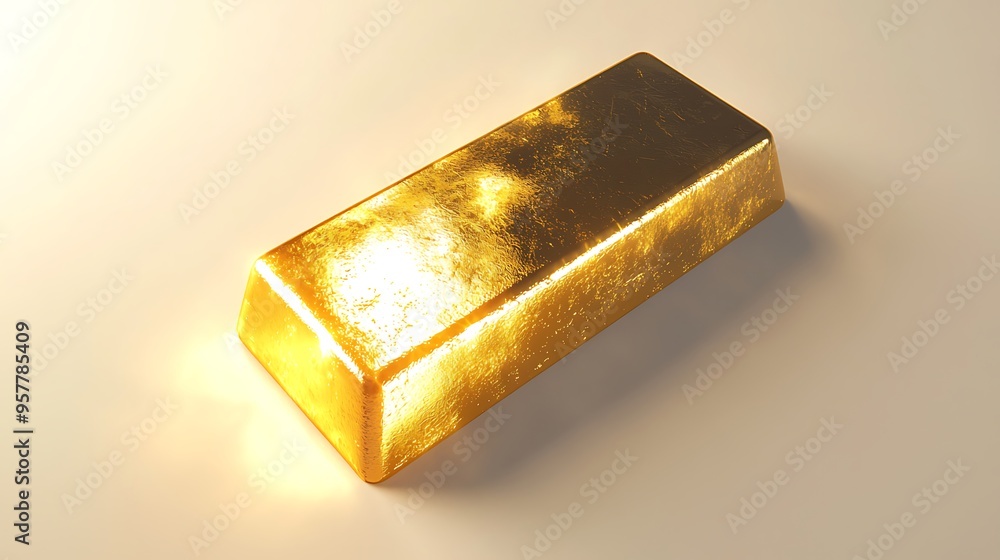 A gleaming golden bar displayed against a white background, capturing its lustrous shine. A gleaming golden bar displayed against a white background, capturing its lustrous shine.