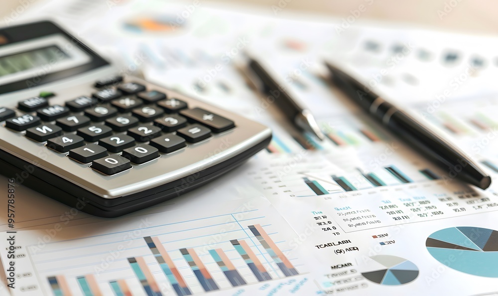 Calculator on financial statement and balance sheeet on desk of auditor. Concept of accounting and audit business. Calculator on financial statement and balance sheeet on desk of auditor. Concept of accounting and audit business.