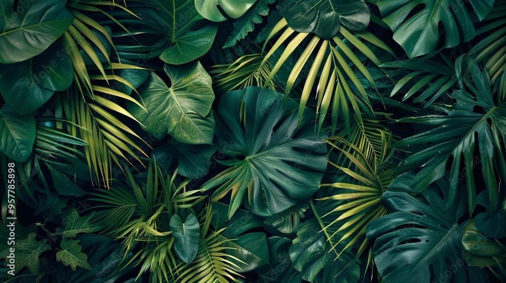 07231249 628. Artistic representation of tropical leaves from Asian trees, highlighting the natural beauty and diversity of the foliage in a vivid and immersive background scene 07231249 628. Artistic representation of tropical leaves from Asian trees, highlighting the natural beauty and diversity of the foliage in a vivid and immersive background scene