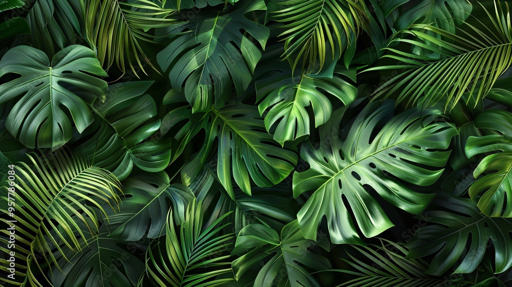 07231249 630. Illustration of tropical leaves from the Asian tropics, capturing the essence of natural beauty with an array of green shades and leaf textures, perfect for a nature-themed background 07231249 630. Illustration of tropical leaves from the Asian tropics, capturing the essence of natural beauty with an array of green shades and leaf textures, perfect for a nature-themed background